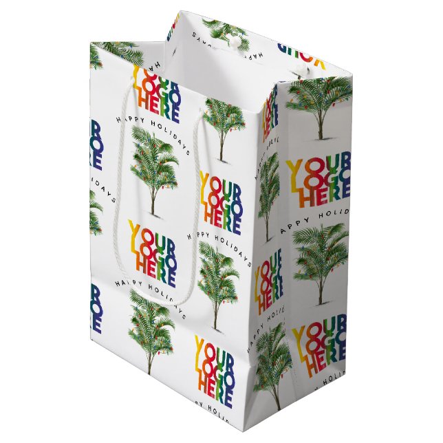 Palm Tree Business Logo Holiday Christmas Card Medium Gift Bag (Front Angled)