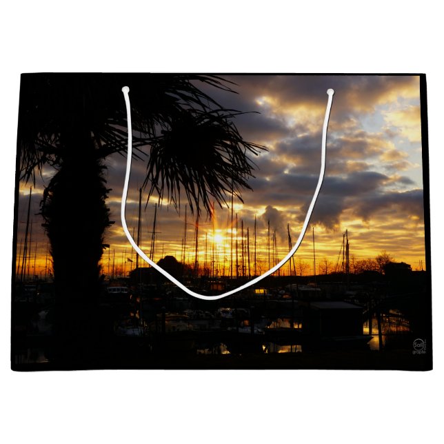 Palm tree by harbor. large gift bag (Front)