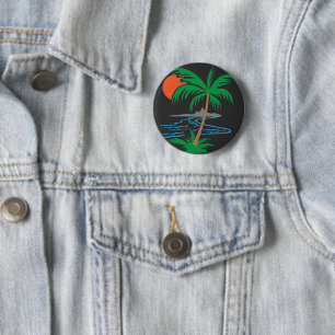 Palm Tree by the River Tropical Sunset Art 6 Cm Round Badge