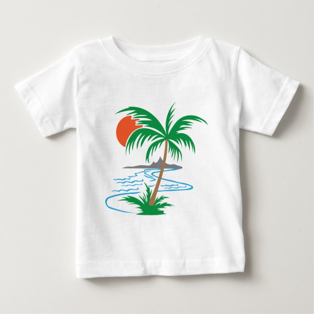 Palm Tree by the River | Tropical Sunset Art Baby T-Shirt (Front)