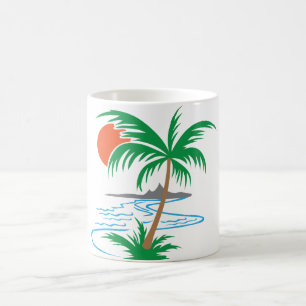 Palm Tree by the River   Tropical Sunset Art Coffee Mug