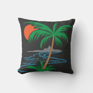 Palm Tree by the River   Tropical Sunset Art Cushion
