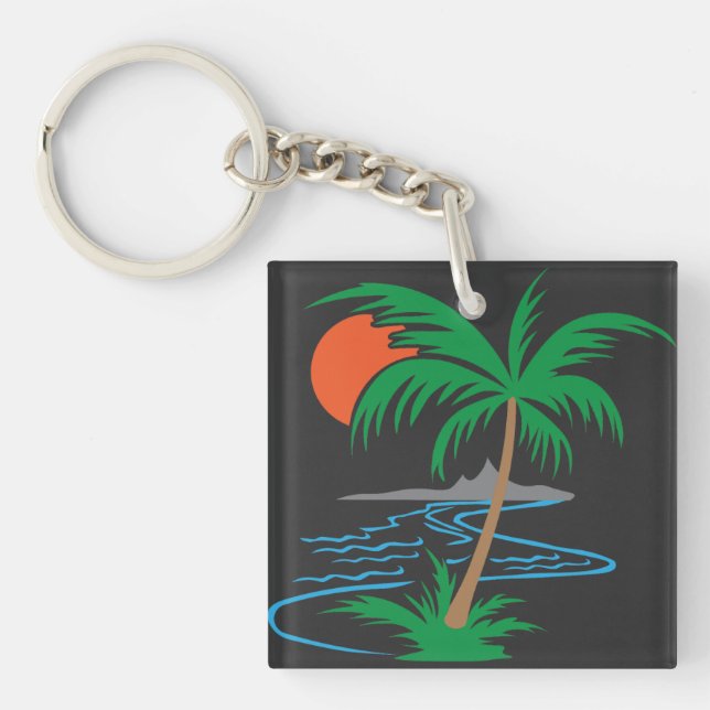 Palm Tree by the River | Tropical Sunset Art Key Ring (Front)