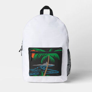 Palm Tree by the River   Tropical Sunset Art Printed Backpack