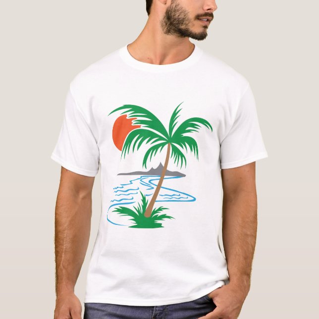 Palm Tree by the River | Tropical Sunset Art T-Shirt (Front)