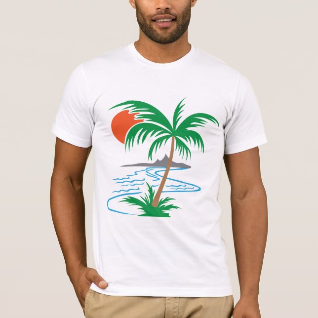 Palm Tree by the River | Tropical Sunset Art T-Shirt (Front)
