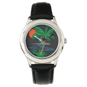Palm Tree by the River   Tropical Sunset Art Watch