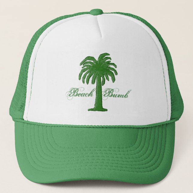Palm Tree Cap/Beach Bumb-Design Green 1 Trucker Hat (Front)