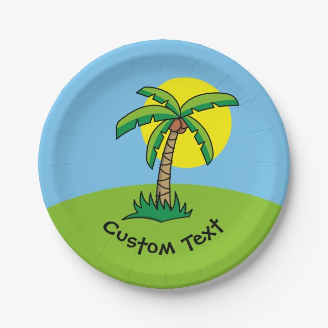 Palm Tree Cartoon Paper Plate (Front)