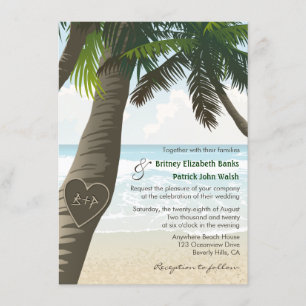 Palm Tree Carved Initials Wedding Invitations