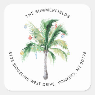 Palm Tree Christmas Holidays Return Address Square Sticker
