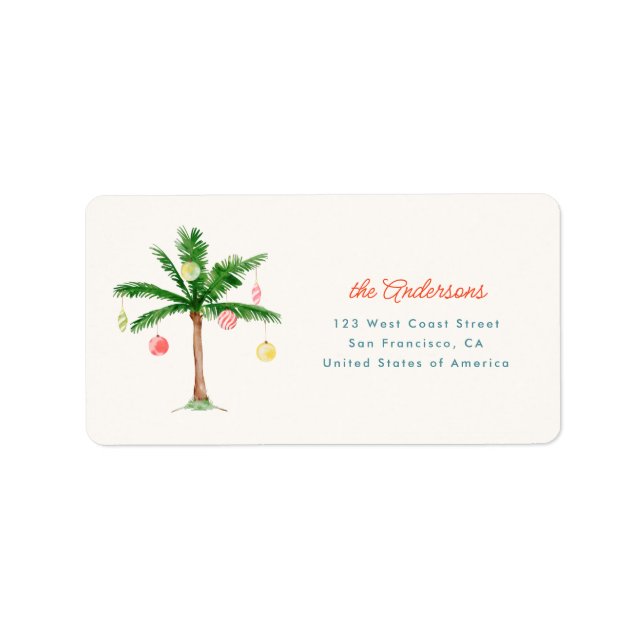Palm Tree Christmas in July Summer Party Address Label (Front)