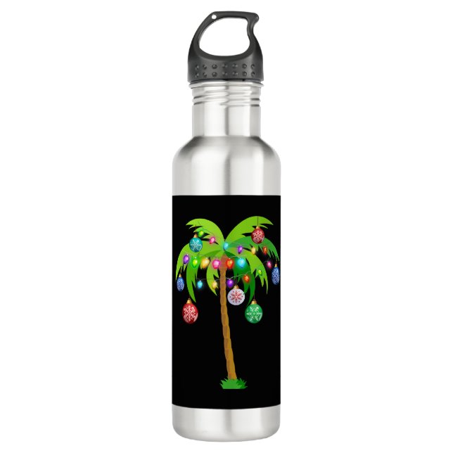 Palm Tree Christmas Lights Funny Beach Summer 710 Ml Water Bottle (Front)