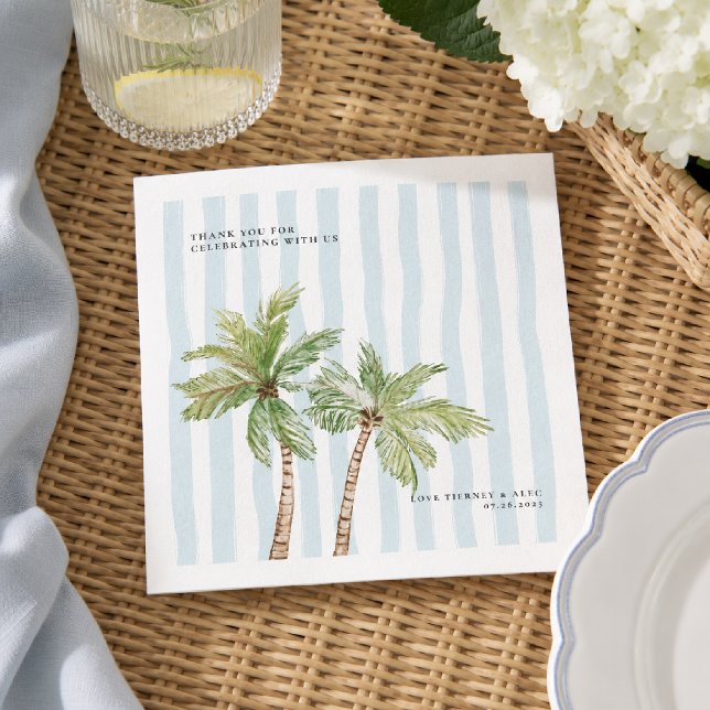 Palm Tree Coastal Wedding Personalised Napkin (Creator Uploaded)