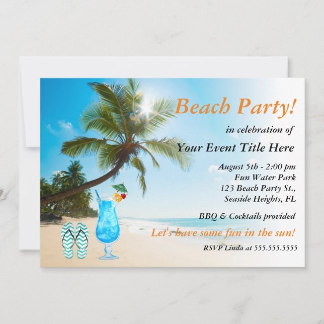 Palm Tree Cocktail Adult's Beach Party Invitation (Front)