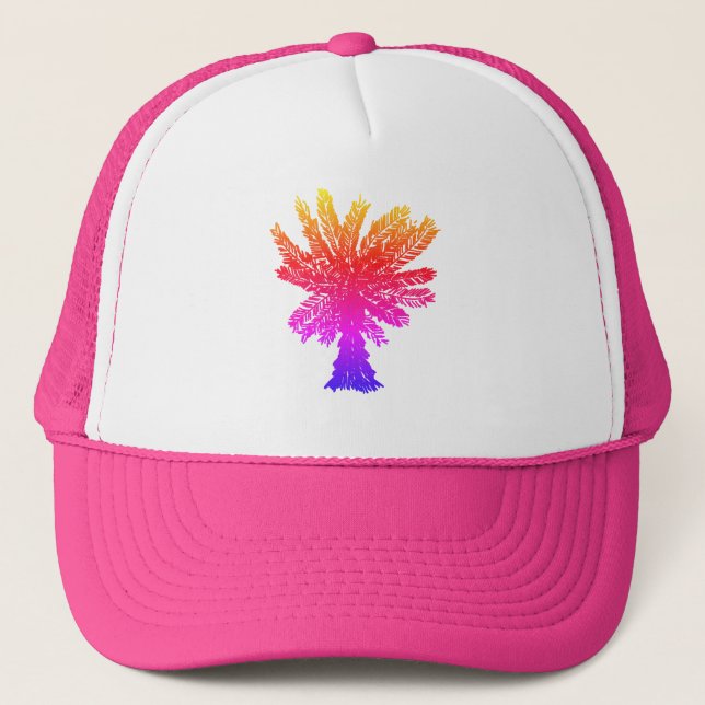 Palm Tree Colourful Rainbow Pink Girly Trucker Hat (Front)