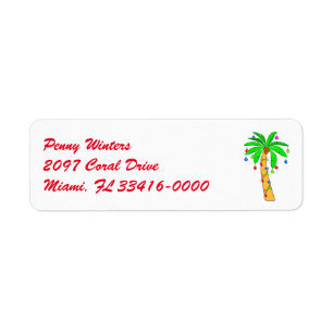Palm Tree Decorated for the Holidays Return Address Label