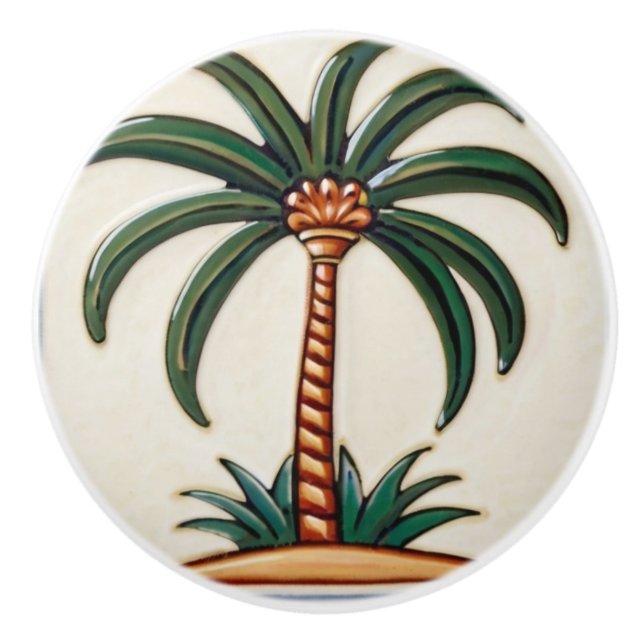 Palm Tree desert island tropical beach house decor Ceramic Knob (Front)