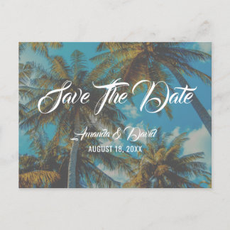 Palm Tree Destination Beach Wedding Save The Date Announcement Postcard
