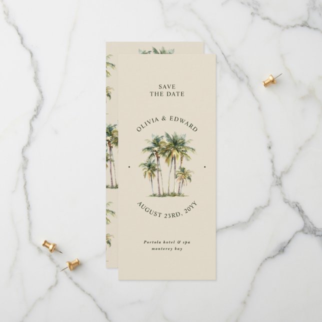 Palm Tree Destination Elegant Coastal Wedding Save The Date (Front/Back In Situ)