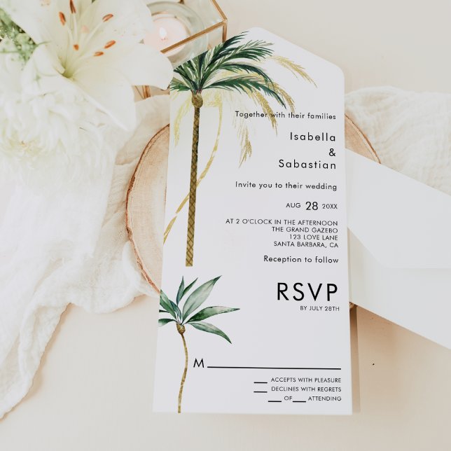 Palm Tree Destination Modern Wedding All In One Invitation (Creator Uploaded)