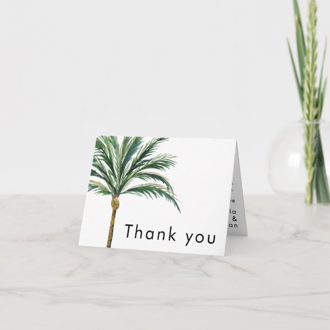 Palm Tree Destination Wedding Folded Thank You Card (Front)