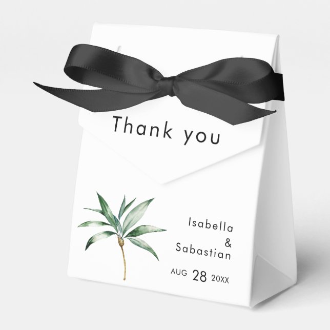 Palm Tree Destination Wedding Thank You Favour Box (Front Side)