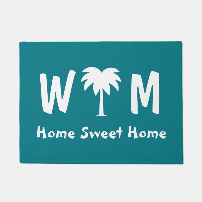 Palm tree door mat for tropical beach home (Front)