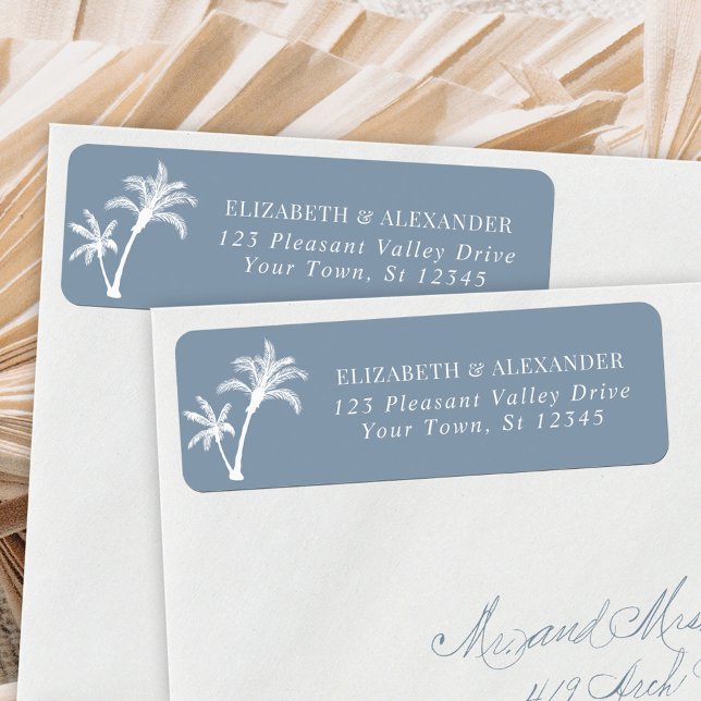Palm Tree Dusty Blue Wedding Return Address Label (Creator Uploaded)