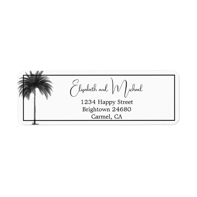 Palm Tree Elegant Black White  Return Address Label (Front)
