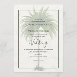 Palm Tree Elegant Modern Green Formal Chic Wedding Invitation
