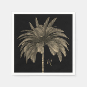 Palm Tree Elegant Retro Chic Black Napkin