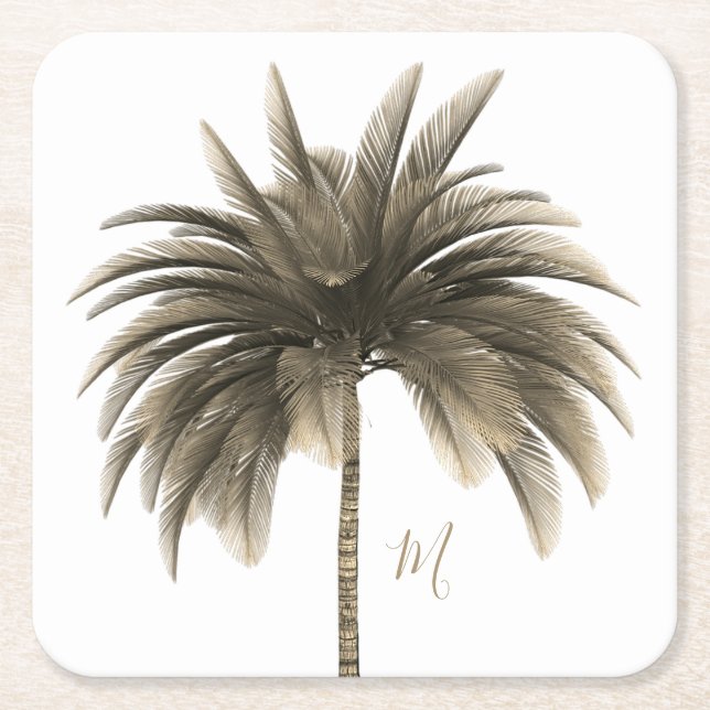 Palm Tree Elegant Retro Chic Square Paper Coaster (Front)