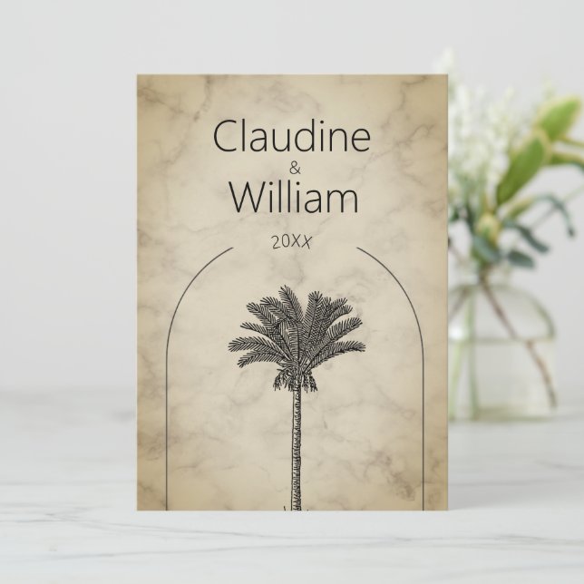 Palm Tree Elegant Wedding Rehearsal Dinner  Invitation (Standing Front)