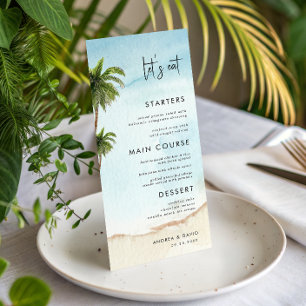 Palm Tree Exotic Tropical Beach Let's Eat Wedding Menu