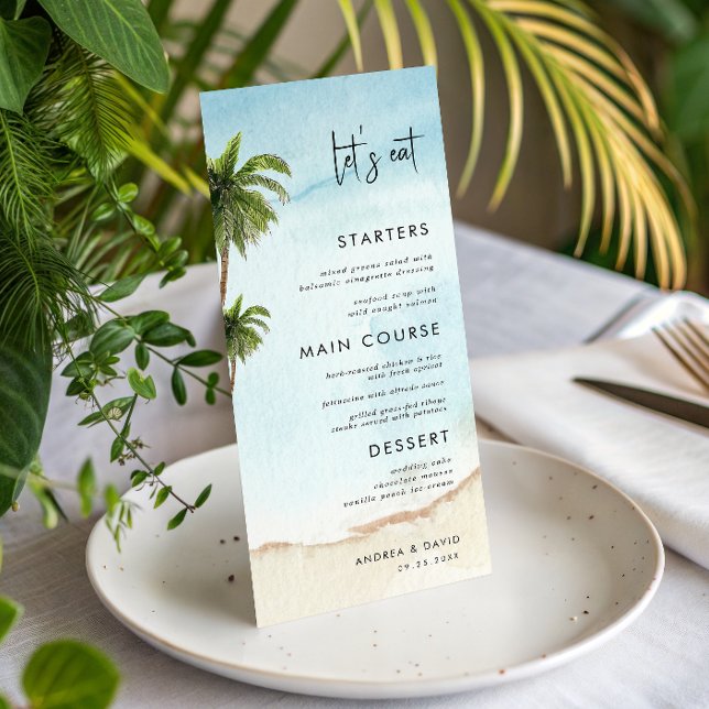 Palm Tree Exotic Tropical Beach Let's Eat Wedding Menu (Creator Uploaded)