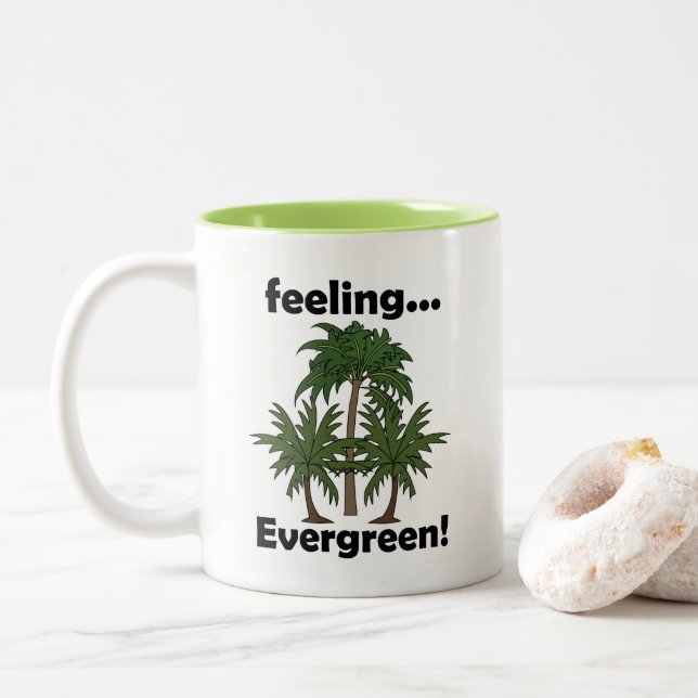 Palm Tree Feeling Evergreen Tropical Funny Two-Tone Coffee Mug (With Donut)