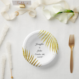 Palm Tree Foliage Gold Foil Leaves Cute Weddings  Paper Plate