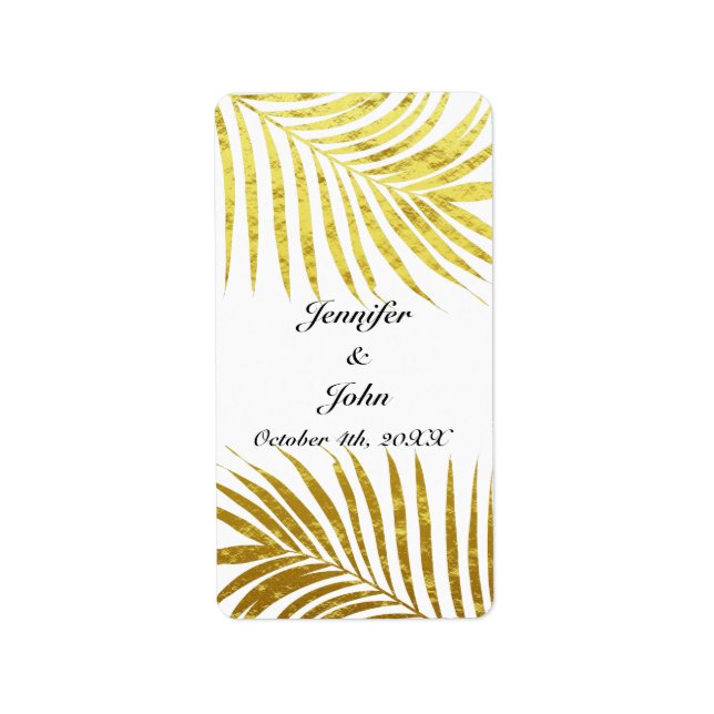 Palm Tree Foliage Gold Foil Leaves Wedding White Label (Front)