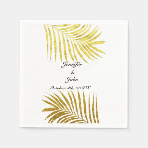 Palm Tree Foliage Gold Foil Leaves Wedding White Napkin