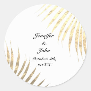 Palm Tree Foliage Gold Foil Leaves Weddings 2022 Classic Round Sticker