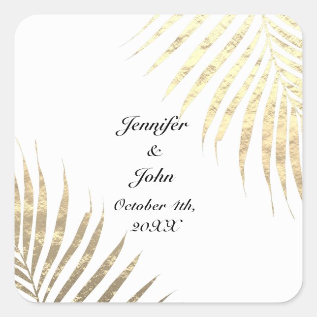 Palm Tree Foliage Gold Foil Leaves Weddings 2022  Square Sticker (Front)