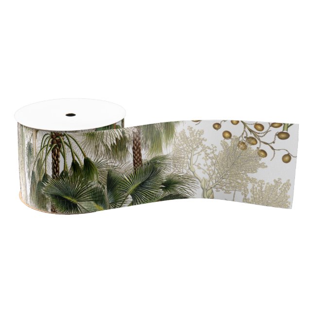 Palm Tree Fronds Nuts Flower Tropical Ribbon Grosgrain Ribbon (Spool)