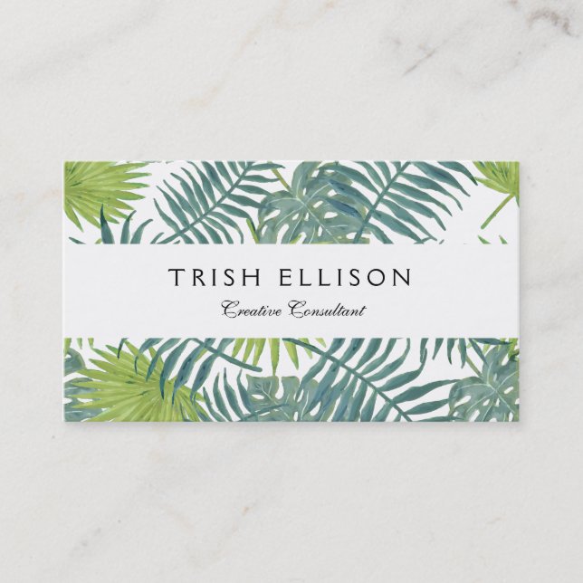 Palm Tree Fronds Painting Hawaiian Business Card (Front)