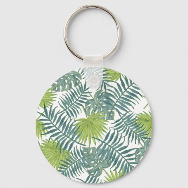 Palm Tree Fronds Painting Hawaiian Key Ring (Front)