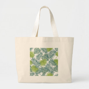 Palm Tree Fronds Painting Hawaiian Large Tote Bag