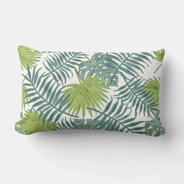 Palm Tree Fronds Painting Hawaiian Lumbar Cushion (Front)