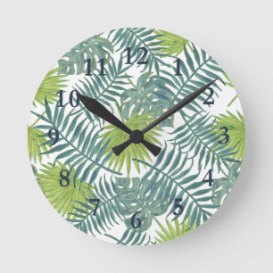 Palm Tree Fronds Painting Hawaiian Round Clock