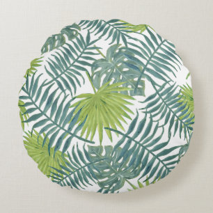 Palm Tree Fronds Painting Hawaiian Round Cushion
