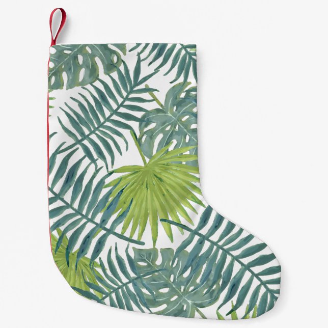 Palm Tree Fronds Painting Hawaiian Small Christmas Stocking (Front)